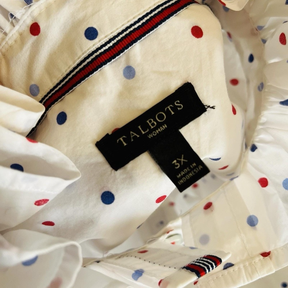 Upcycled Reworked Talbots White w/ Red & Blue Polka Dot Ruffle Collar Shirt 3XL - Picture 6 of 9